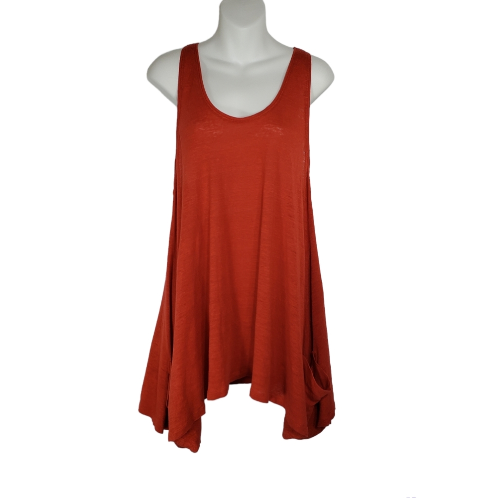 Eileen Fisher Linen Tunic Sleeveless Top With Pockets Size XS Rust Burnt Orange